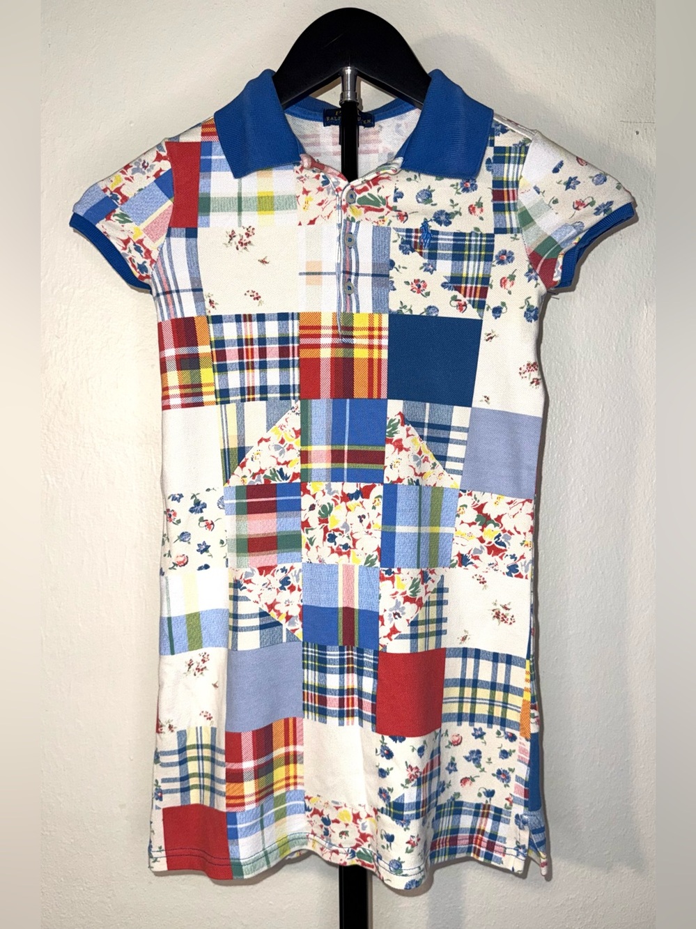 Polo Ralph Lauren floral and plaid patchwork print short-sleeve polo dress, sz6X